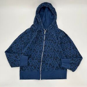 2000s Forever 21 navy blue leopard print zip up hoodie     M 17 x‎ 21